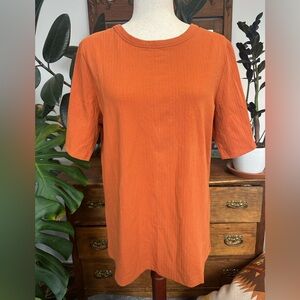 NWT womens Duluth Trading orange ribbed cotton short sleeve t-shirt large
